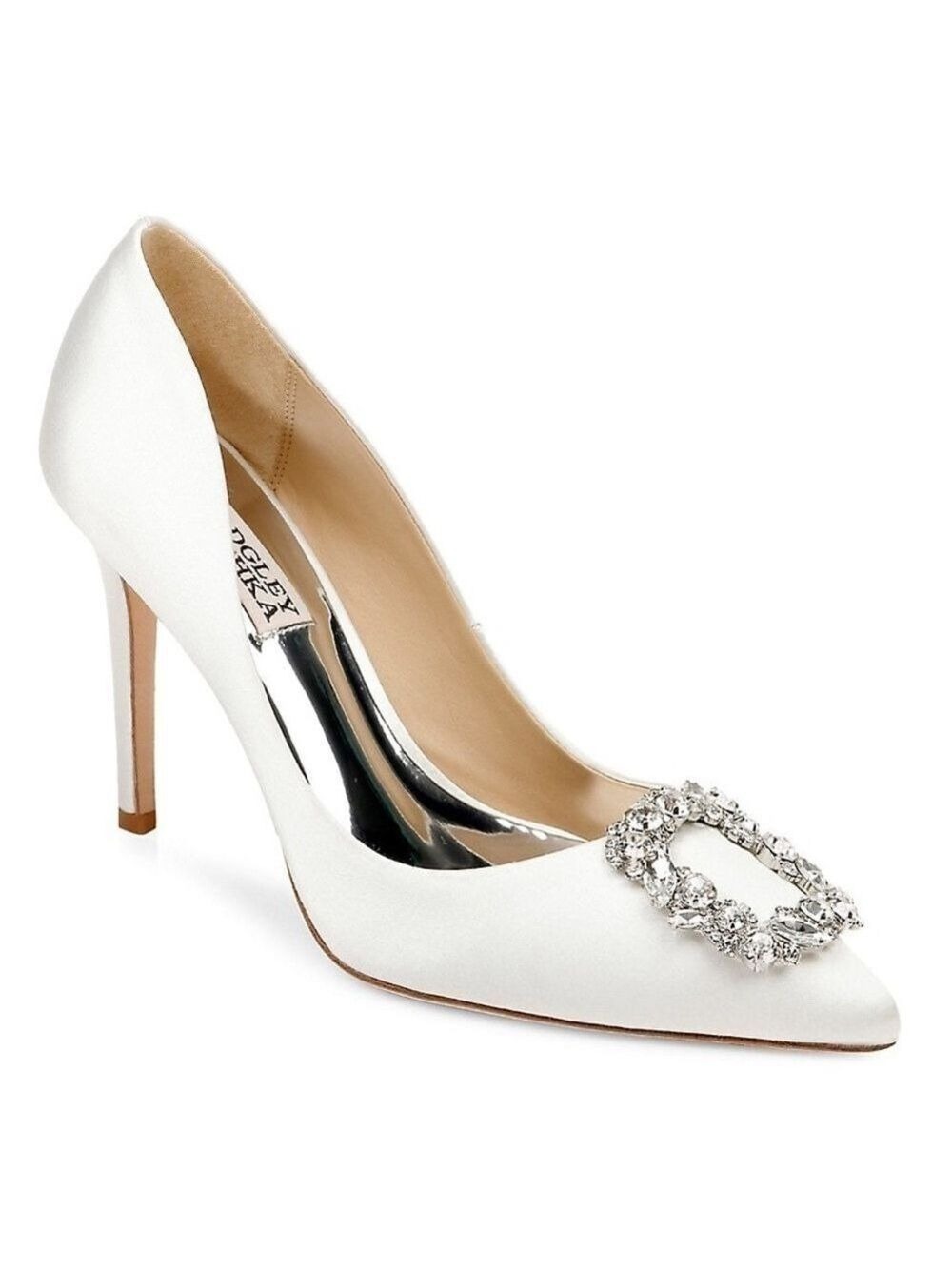 Badgley Mischka Cher Embellished Pointed Toe Stiletto Heel Wedding Satin Pumps